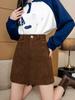 High Waist A-Line Corduroy Skirt - Women's 2023 Autumn/Winter Collection (Korean Style, Coffee Color)