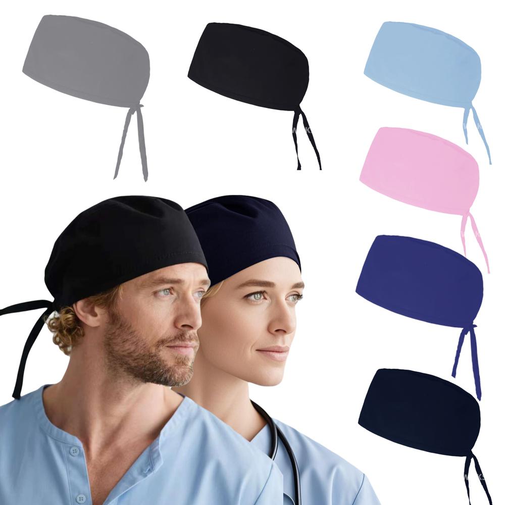 New Solid Color Scrub Cap Adjustable Surgical Hat Breathable Cotton Working Cap for Nurses Doctors Dentists