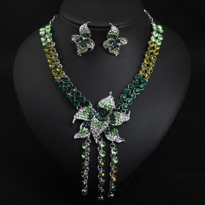 Exaggerated Crystal Flower Gem Necklace Earrings Set Short Clavicle Women'S Banquet Accessories