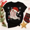 New Year Xmas Cowboy Boots Christmas Holiday TShirts Mugs  Western Decor Printed Tshirt Tops Funny Unisex Cotton Tee  Top