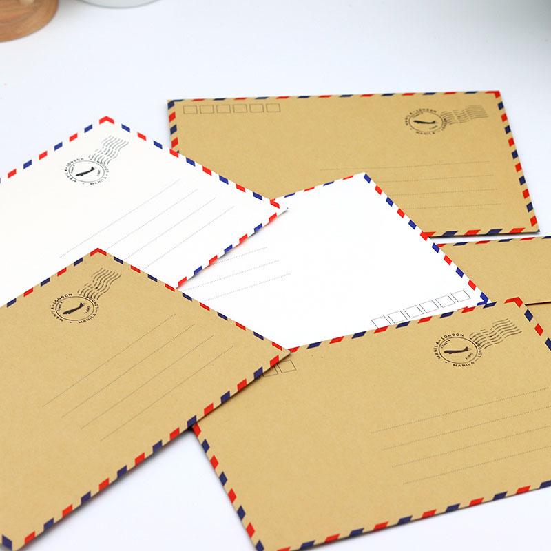 20pcs/batch Kraft Paper Envelope with Color Stripe Edges, Aviation Envelope Storage Envelope 17.5 * 12.3cm