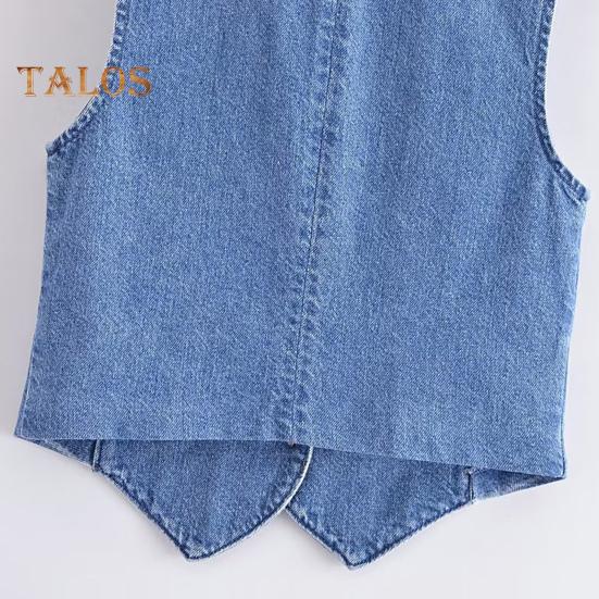 Kvinnor Denim Väst Kjol V-hals Ärmlös Enkelknäppt Kofta Väst Enfärgad Fickor Slim Fit Knapp Dragkedja Stängning Minikjol