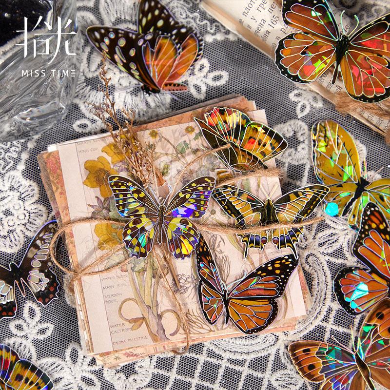 40Pcs Colorful Gold Foil Iridescent Butterfly Stickers Ins Hot Style Journal Decor Stickers