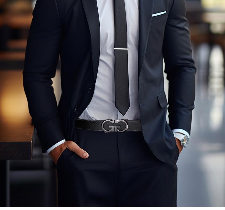 Paul Messder Men's Genuine Leather Belt with Automatic Buckle - High-End Business and Fashion Accessory.