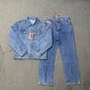 Set Giacca di Jeans e Pantaloni Streetwear Unisex Outfit Hip Hop Casuale Vestibilità Larga Adolescenti Adulti