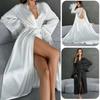 2025 New Arrival Fashion Wind Sexy Silky Satin Nightgown-V-neck Open Back Furry Patchwork Bathrobe/Outerwear Gown Home