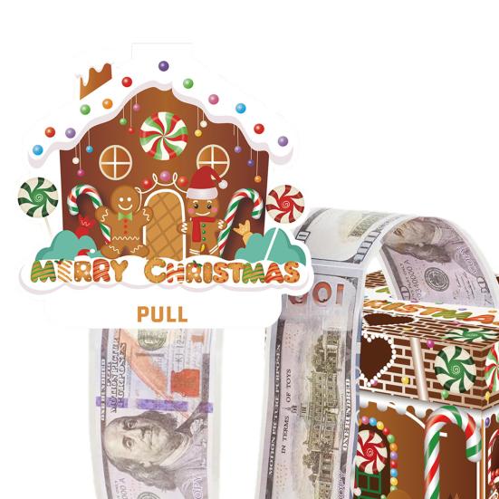 Christmas Money Box for Cash Gift Pull Surprise Money Holder with Snowman/Tree/Santa Card And 50 Pcs Transparent Bags for Home Party Favors