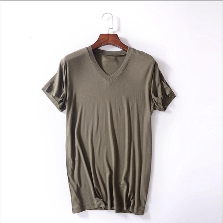 Sommer Modal Kurzarm T-Shirt Herren V-Ausschnitt Bottoming Shirt Große Größe Lose Einfarbig Sport Schlanke Herrenbekleidung