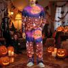 Men's Halloween Pajama Set Long Sleeve Long Pants with Crotch Buttons and Elastic Drawstring Waist