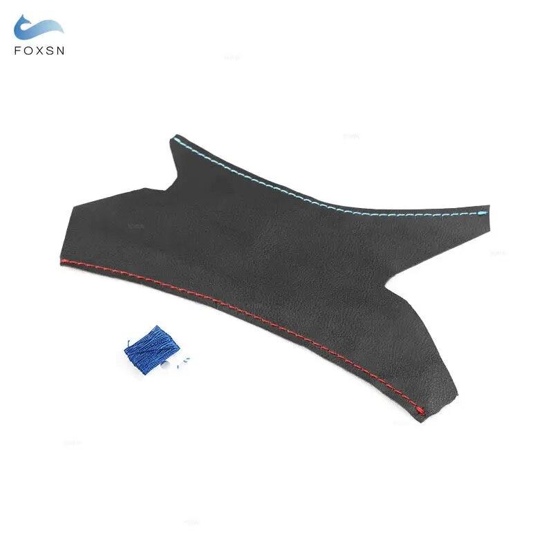 Microfiber Leather Inner Handle Pull Cover For BMW 3 Series E90 E91 Interior Left Door Panel Cover Trim Black with Red Blue Line