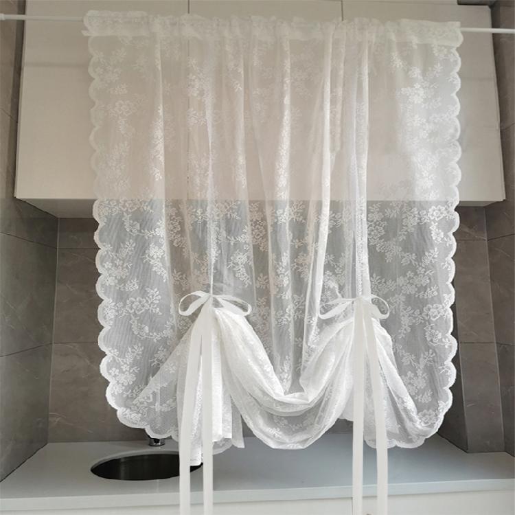 White Lace Voile Curtains with Florals Embroidery Pulling Curtain for Bedroom and Living Room 150cm