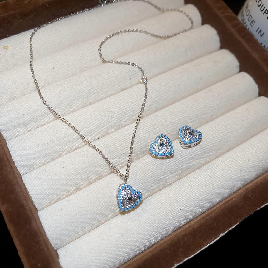 

Classic White Blue Mix Color CZ Cubic Zirconia Heart Jewelry Sets for Women Girls Silver Plated Copper Necklace Earrings