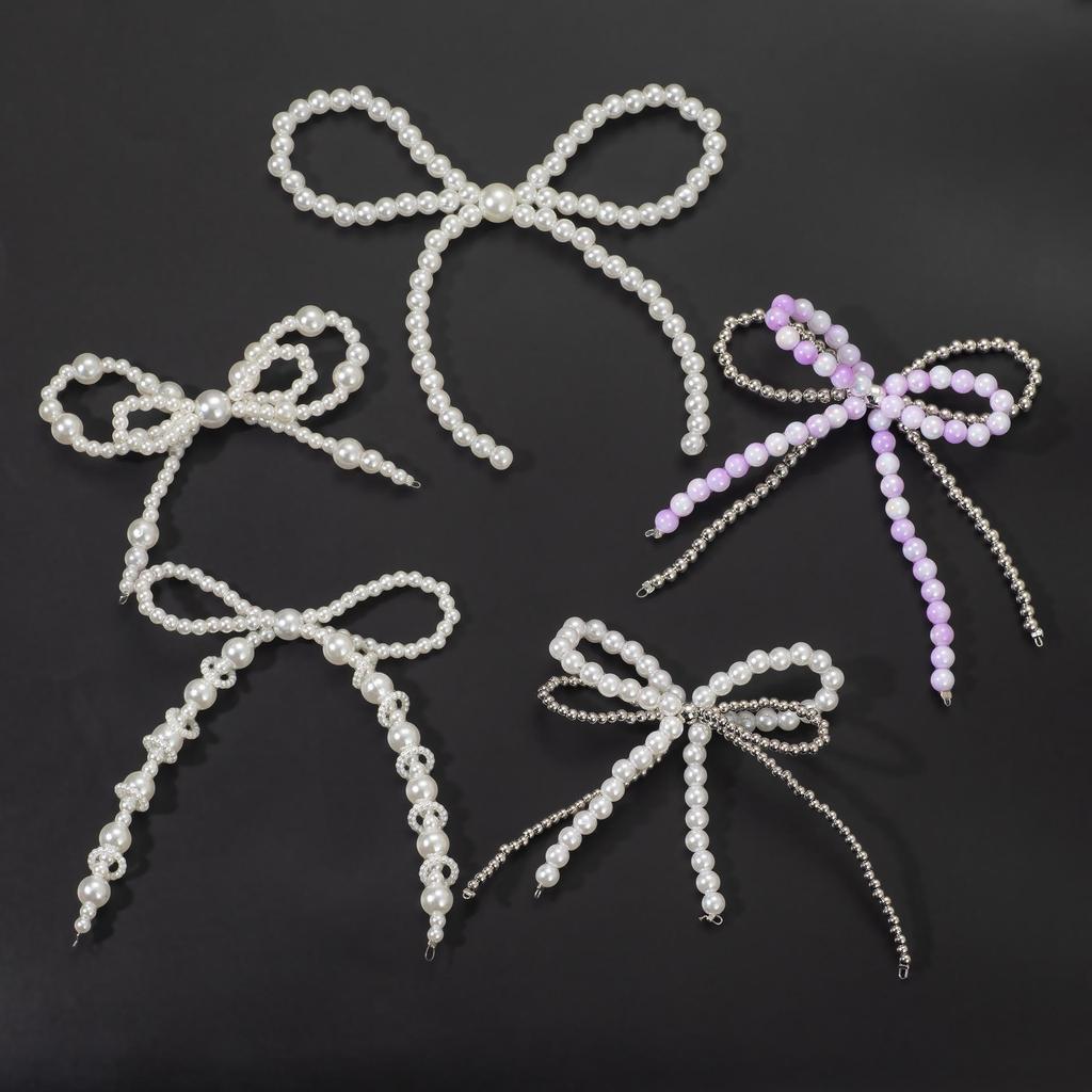 Handcrafted Beaded Bow Pearl Hair Clip & DIY Accessory