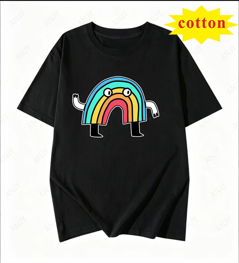 Fun Cartoon Rainbow Unisex Print Tshirt Pure Cotton Loose Short Sleeve Unisex Summer Casual Top