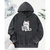 Abstract Cat Work Printed Womens Washed Hoodie Vintage Loose Streetwear Hip Hop Pocket Clothes Hoody