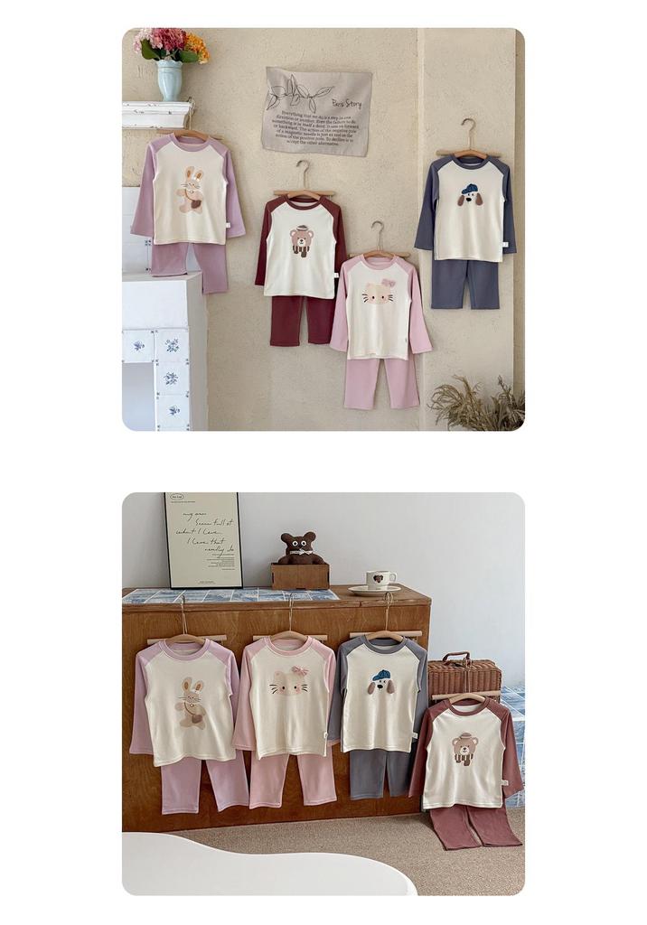 Children's Rabbit Cartoon Round Neck Pajama Set - Pure Cotton Autumn/Winter 2025 Top & Pants for Boys & Girls
