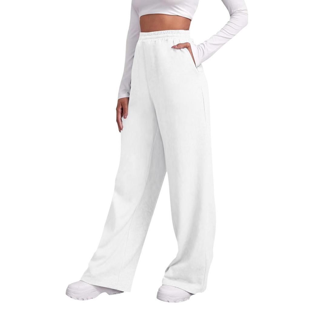 Women's Winter Sweatpants Solid Color Casual Pants Women's Fleece Sweatpants Wide Leg Straight Pants