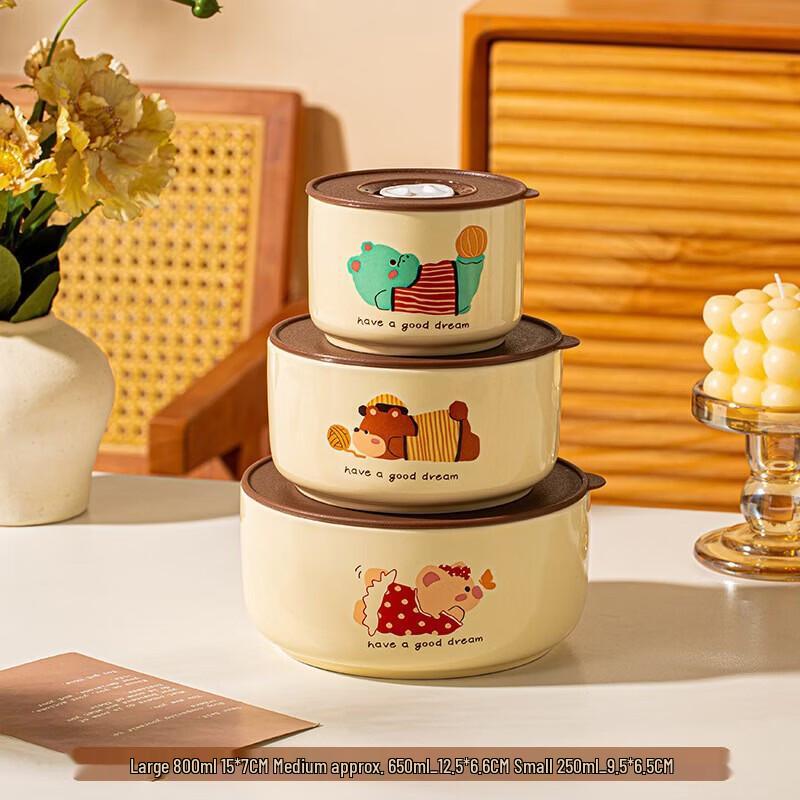 Lazy Pet Ceramic Fresh-keeping Bowl 3-Piece Set