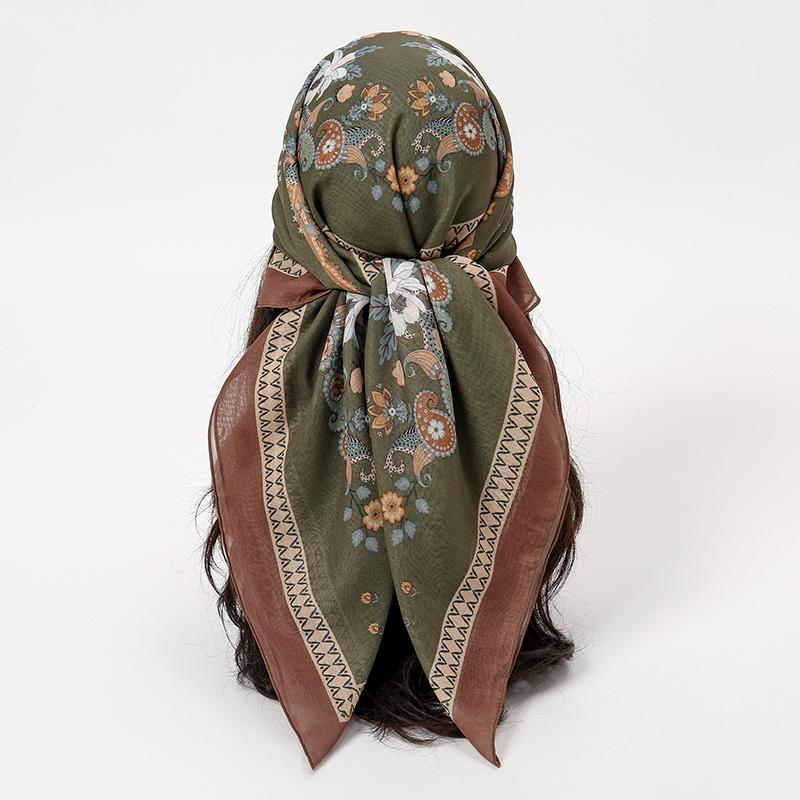 New Muslim Square Hijab Scarf Print Turban Thick Cotton Hair Bonnet Night Cap For Sleeping Elastic Sunscreen Bandana 90x90cm for daily use