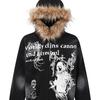 European and American autumn and winter pure color casual personality graffiti print plush hat edge trend women's fashion hooded sweatshirt