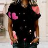 Womens Plus Size Collared Short Sleeve Blouse Black Base Pink Heart Print Button Front Casual Summer Top