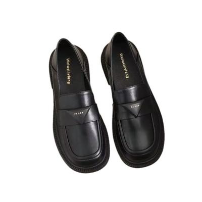 Weiche Sohle Weiche Oberfläche Ballerinas für Damen Schwarz Übergroß Sommer Neu Runde Zehenpartie Niedriger Absatz Britisch Lässig Kleine Lederschuhe