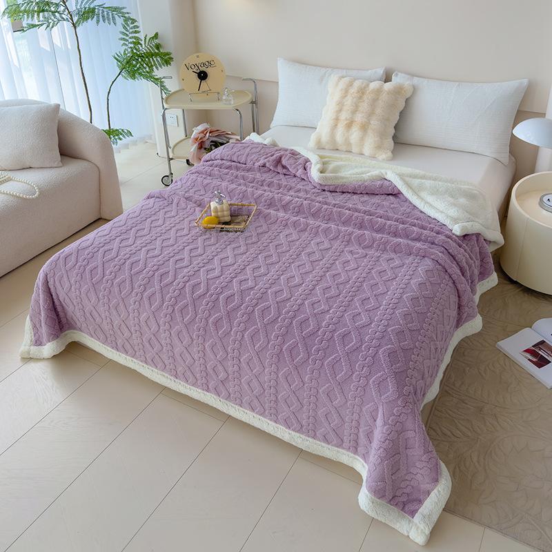 2025 Nieuwe Effen Kleur Kantoor dutje Jacquard Dekens Herfst en Winter Lamswol Dikke Deken Zacht Dubbelzijdig Fluweel Sofa Cover 100x150cm paars