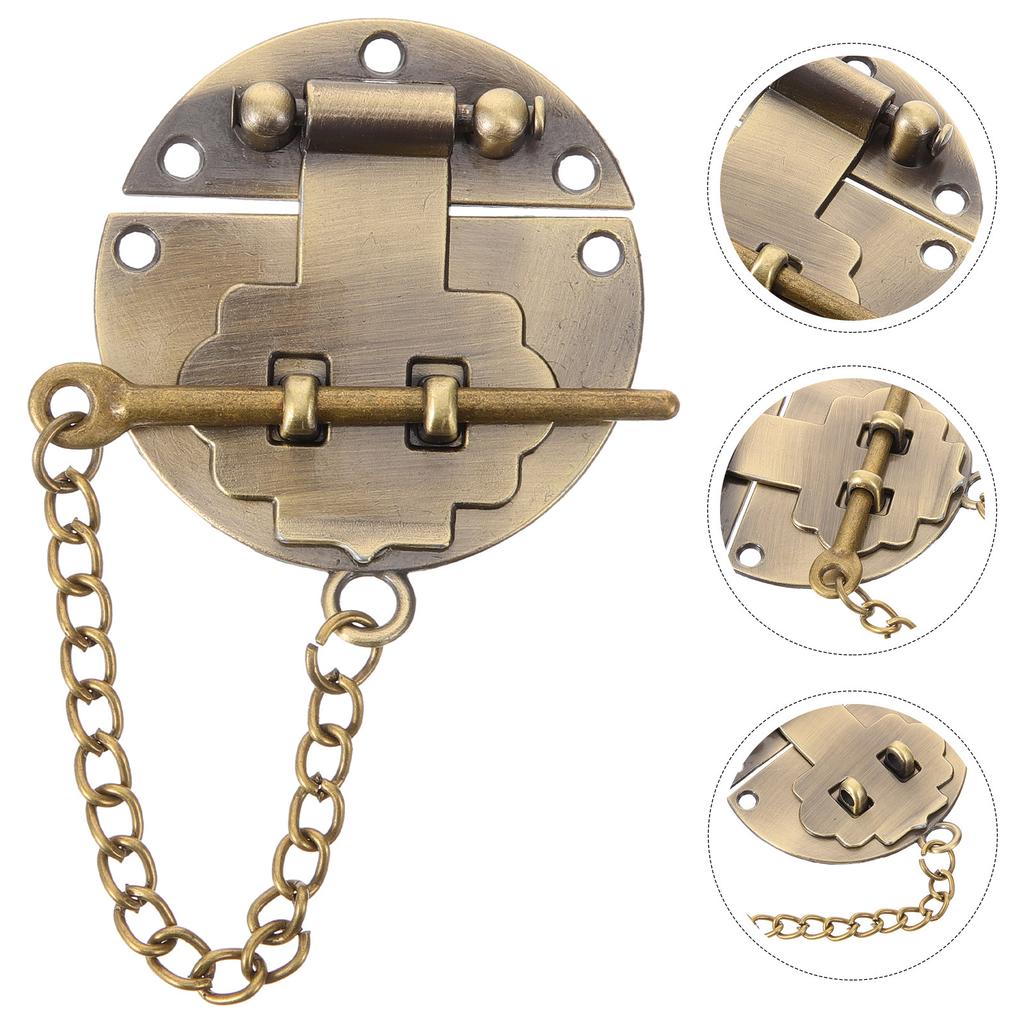Vintage Jewelry Case Hasp Lock Wooden Box Hasp Buckle Decorative Gift Box Hasp Lock With Chain Alloy Round Clasps And Chains