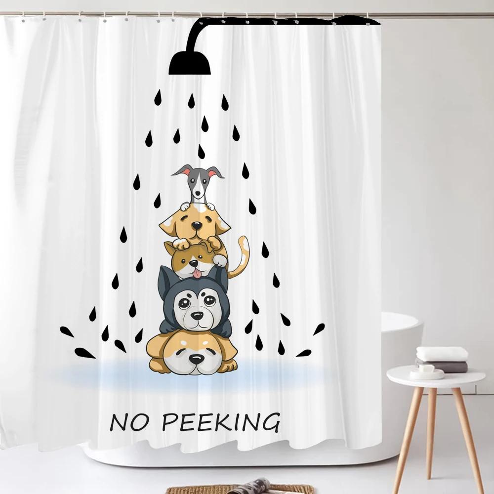 Cartoon Animal Shower Curtain Cute Cat and Dog Bath curtain with Hooks, Waterproof Shower Curtain, Shower Curtains for Bathroom
