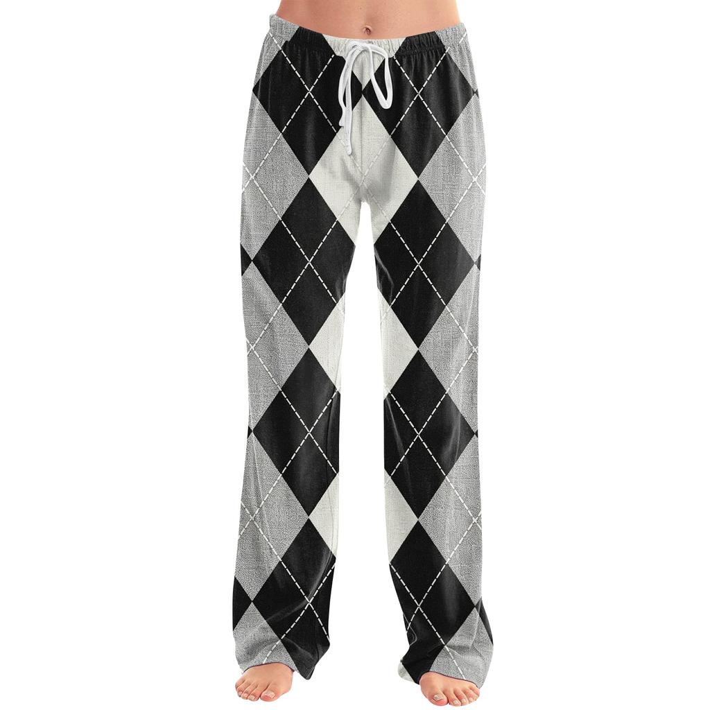 Women's Casual Plaid Print Pants Loose Fit Long Pajama Bottoms for Home Sleep