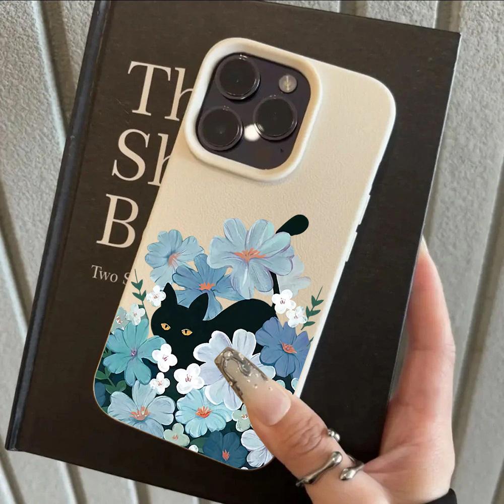 Romantic Cartoon Cat Flower Lichee Leather Pattern Phone Case For Redmi Note 14 13 12 11 10 9 8 Pro Plus 4G 5G Shockproof Cover