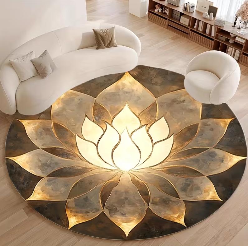 

Lotus Shaped Printed Circular Floor Mat Carpet Cushion Yoga Meditation Cushion Circular Carpet Home Decoration 80cm x 80cm