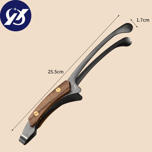 Rostfritt stål massivt trä handtag biff Tång Multifunktionellt förlängt handtag Grillklämma Offentlig matklämma Köksredskap