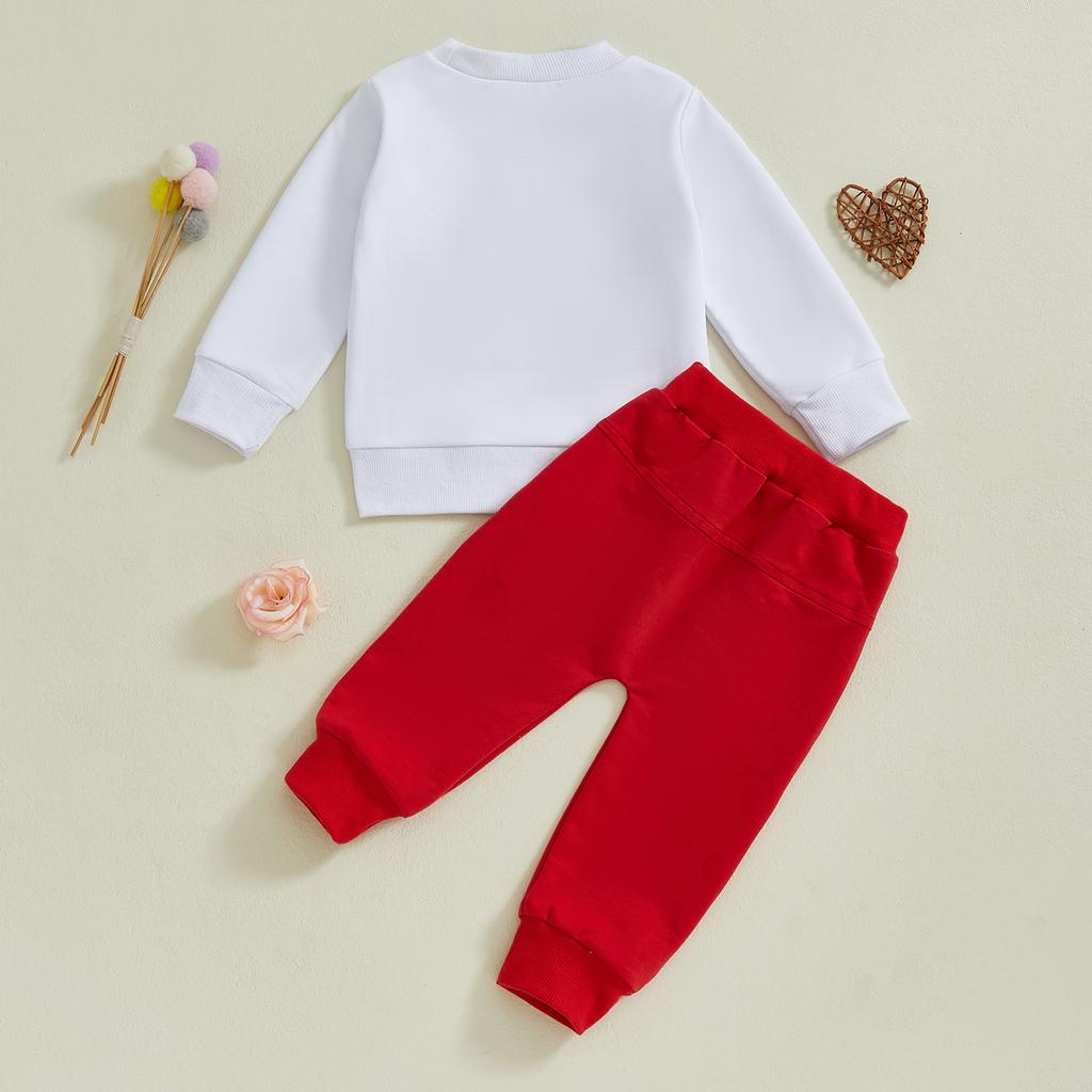 Baby Valentinstags-Outfit Entenstickerei Langarm-Sweatshirt und Elastische Hose Set für Neugeborene Säuglingskleidung
