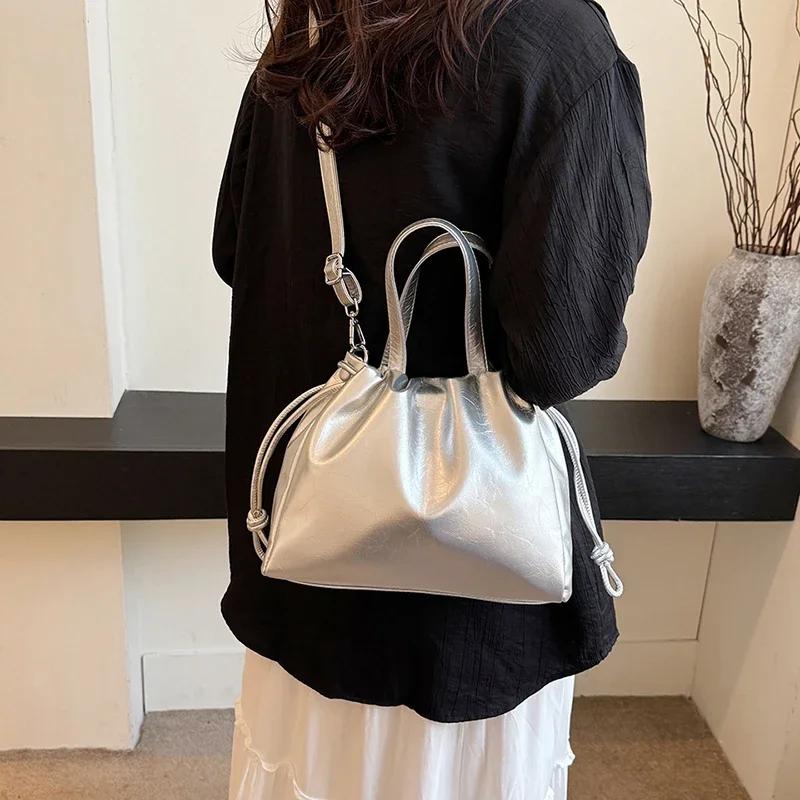 Luxury Drawstring Crossbody Bag for Women High Quality Soft Silk Lining Shoulder Handbag