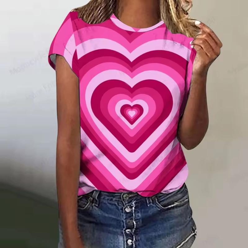 Liebesherz 3D-Druck T-Shirt Damenmode Übergroßes T-Shirt Harajuku Kurzarm Oberteile Tees Valentinstagsgeschenk T-Shirt O-Ausschnitt