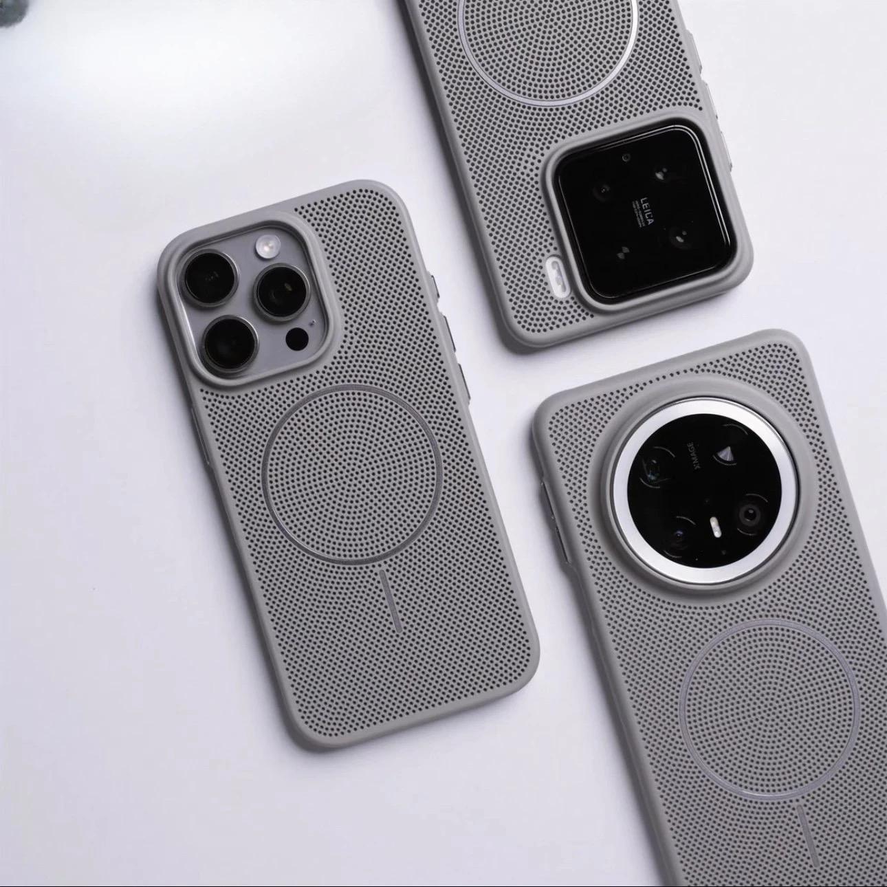 

Роскошный Дышащий Сетчатый Магнитный Чехол Для Magsafe Для iPhone 16 15 14 13 12 11 Pro Max Plus Беспроводная Зарядка Жесткий Чехол iPhone 15 серый