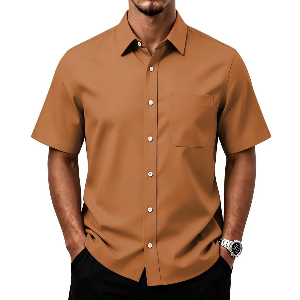 Men's Casual Short Sleeve Button Down Shirt with Chest Pocket Lightweight Breathable Fabric Relaxed Fit Summer Top
