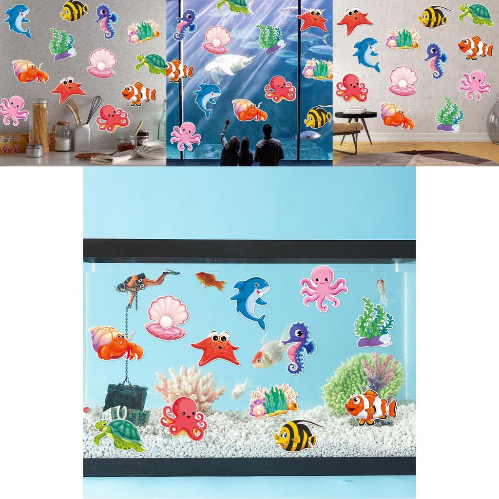 Decoración de Cumpleaños Infantil con Tema del Océano Calcomanías de Pared con Diseño de Estrellas de Mar, Tortugas, Tiburones Para Evento de Fiesta Infantil