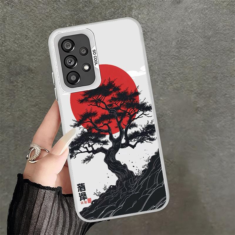 Japanese Minimalist Pine Tree Soft Phone Case for Samsung A17 A16 A15 A14 A13 A57 A56 A55 A54 A53 A37 A36 A35 A34 A33 A26 A25 A2