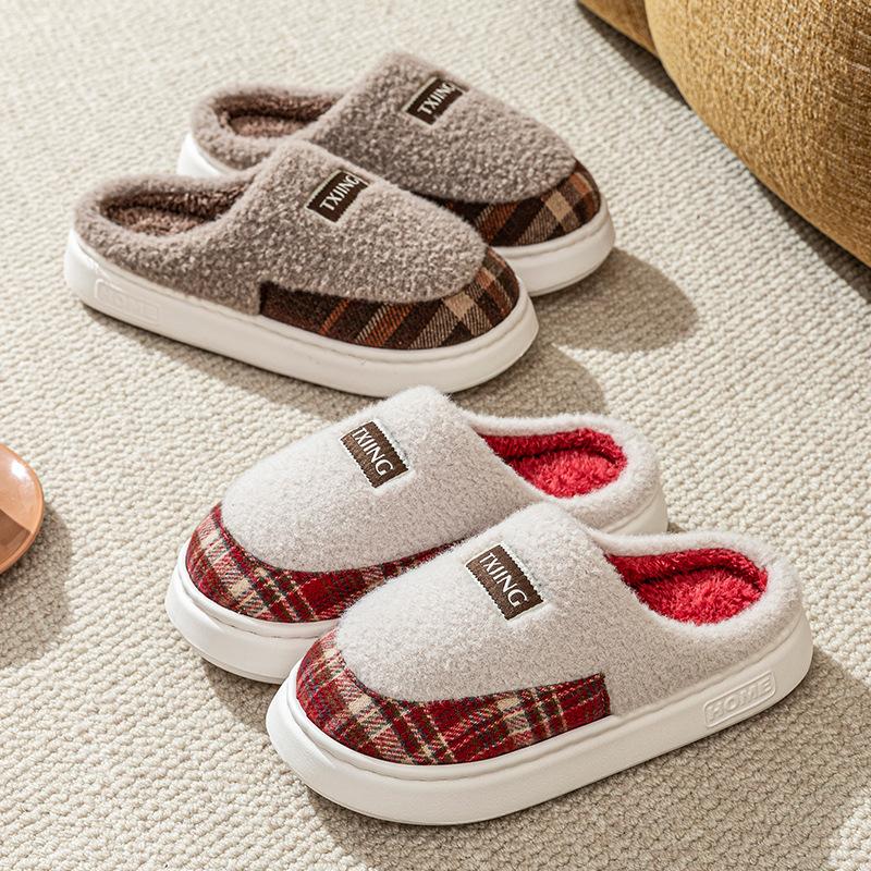 Warm Color Matching Shoes Autumn and Winter Indoor Living Room Dormitory Warm Thick-soled Velvet Couple Cotton Slippers