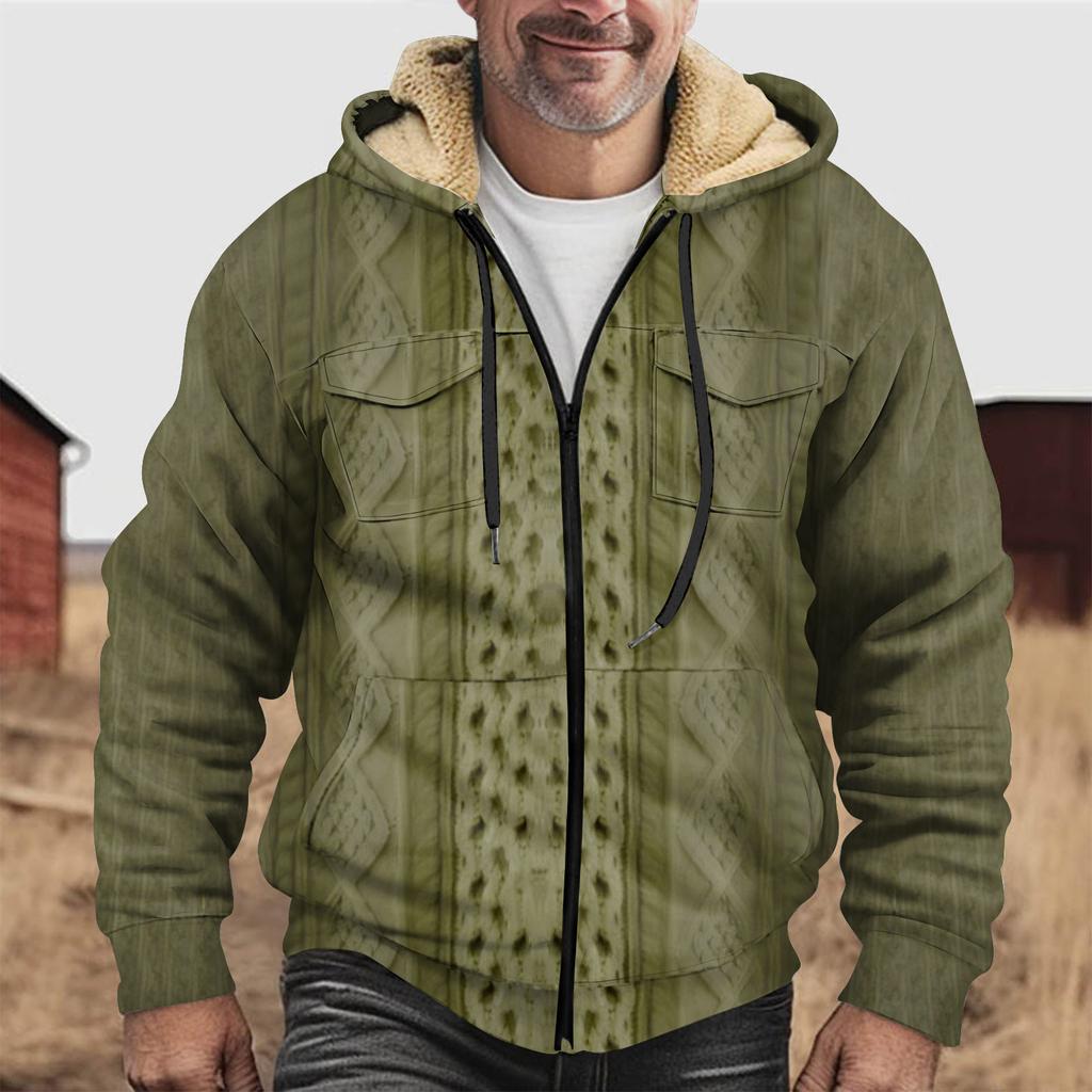 Pánská zimní fleecová mikina s kapucí a našitou kapsou pro volný čas