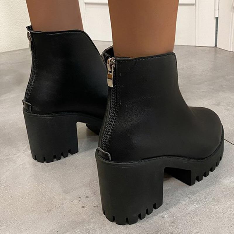 Fashion Elegant Black Platform Modern Boots Women Autumn Winter Faux Pu Leather Ankle Boots Woman Plus Size 35-43 Soft Insole Botas Lady