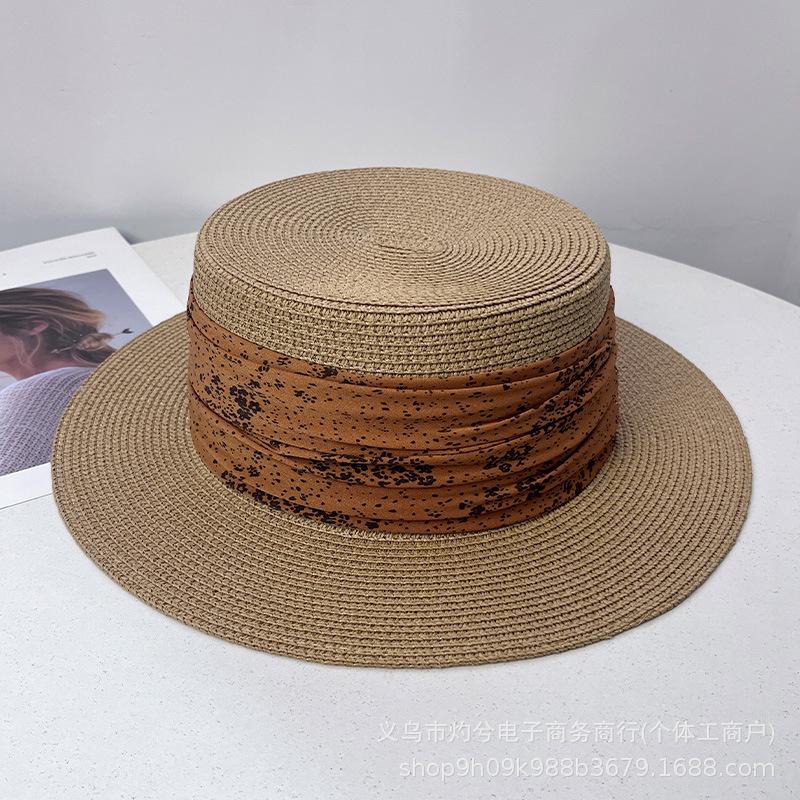French elegant flat-brimmed straw hat women's spring summer outing beach hat versatile face small sun hat