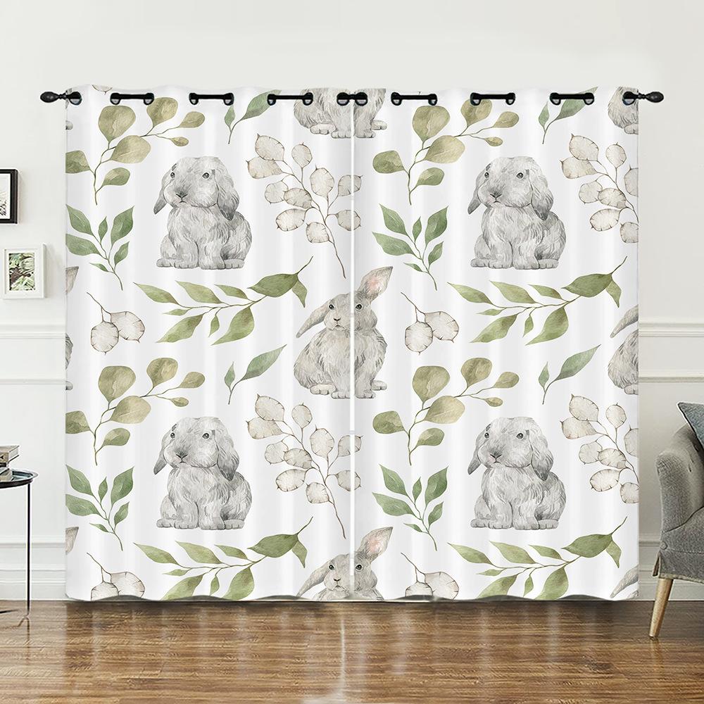 Curtain Animal Rabbit Illustration Curtain Digital Printing Blackout Curtain No Punching