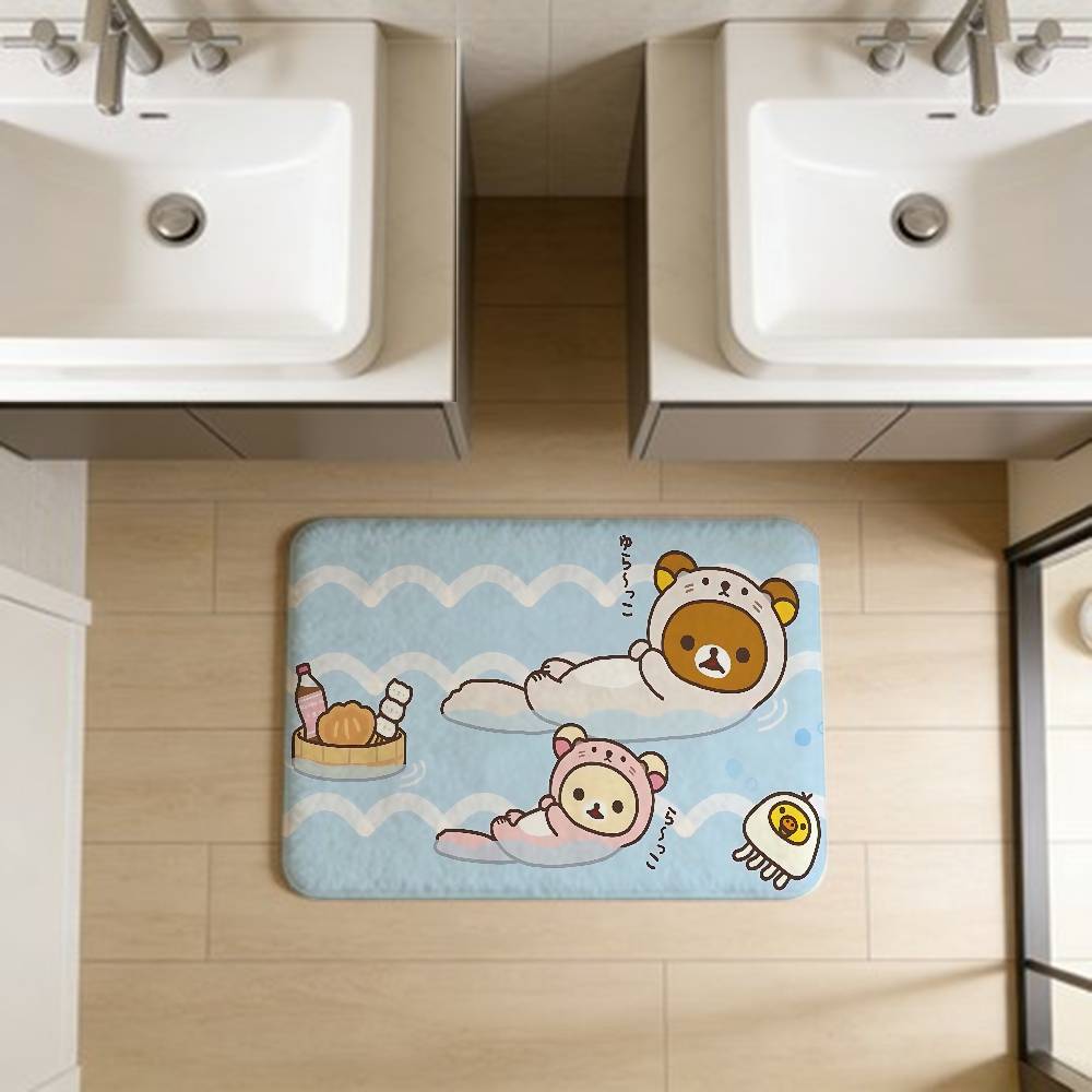 Kawaii Rilakkuma Bear Floor Mat INS Style Soft Bedroom Floor House Laundry Room Mat Anti-skid Household Carpets