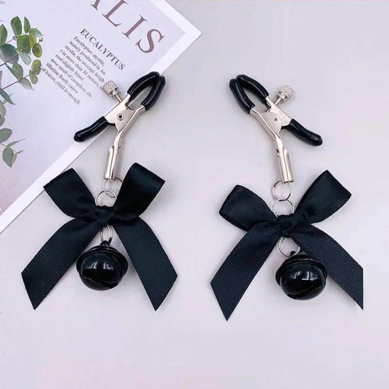 1 Pair Bowknot Small Bell Nipple Clamps Metal Breast Stimulation Exotic Accessories Bondage Hairball Sexy Women's Sex Toys