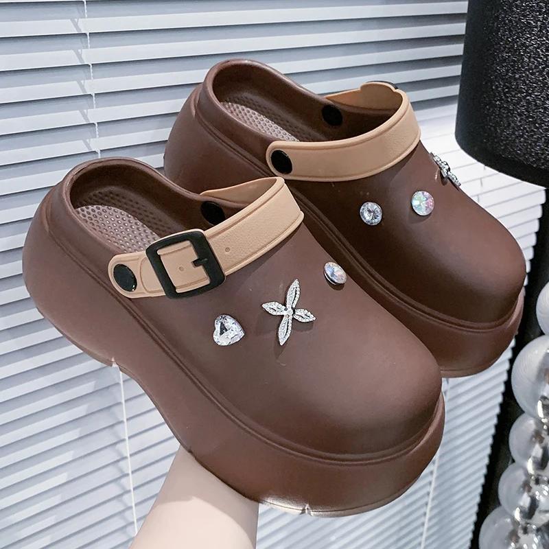 Fashion Crystal Decor Chunky Platform Clogs Shoes Woman 2025 Summer Buckle Strap Eva Sandles Woman Non Slip Thick Bottom Garden Sandals