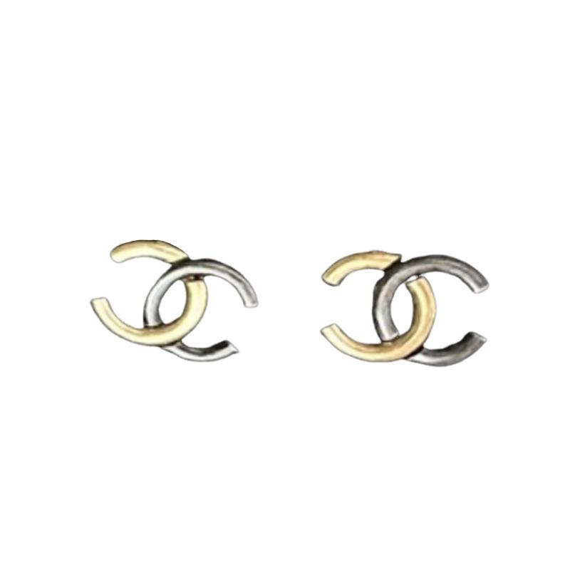 

CHANEL [23K new products] classic double C logo metal simple color matching metal earrings women s gold
