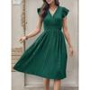 Women's Summer Pleated Skirt Elegant Short-sleeved Solid Color Dress